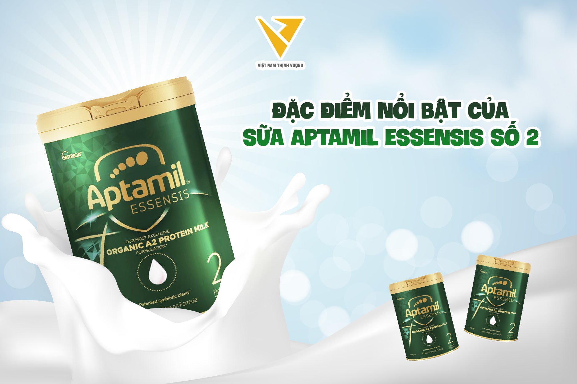 Sữa Aptamil Essensis số 2 nguồn sữa đạm A2 được lựa chọn và chế biến bởi công nghệ hiện đại cam kết là đạm sạch 100%